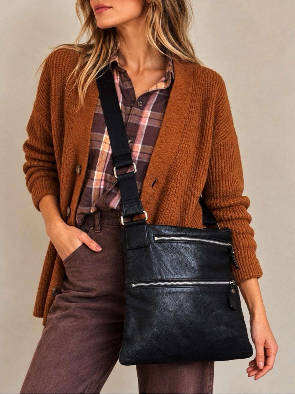 Margot Black Soft Leather Large Crossbody Handbag